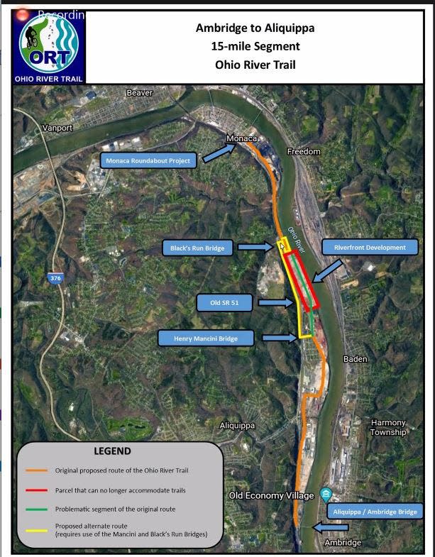 This is the old and new proposed map for the proposed Ambridge to Aliquippa trail project.