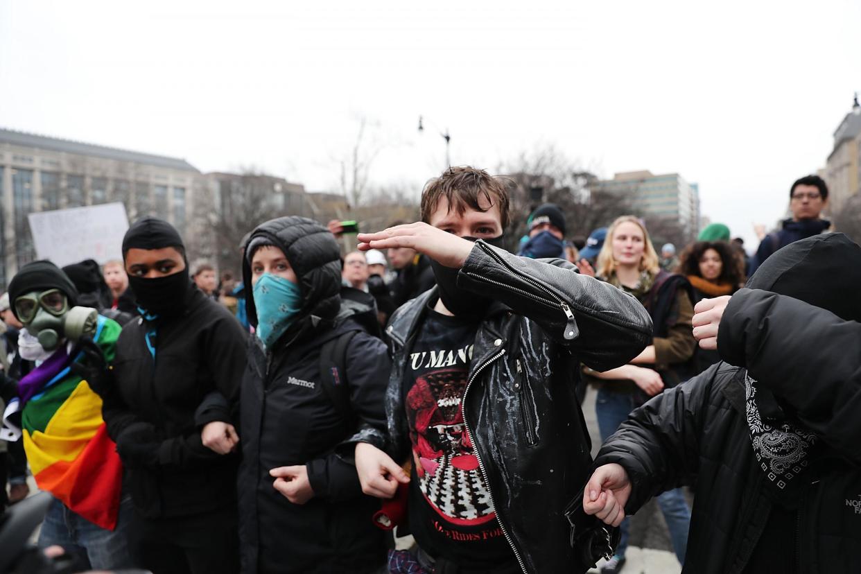 Police and demonstrators clash in downtown Washington D.C. following the inauguration of President Donald J. Trump: Spencer Platt/Getty Images