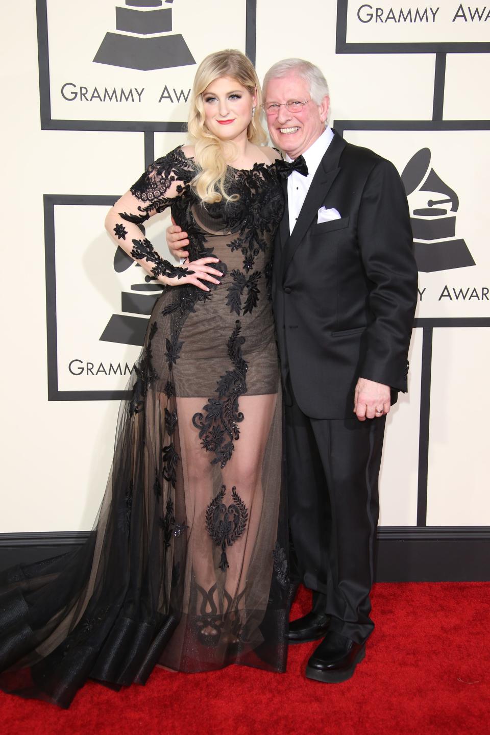 Meghan Trainor and father Gary at the Grammy Awards in 2015. Gary Trainor is in stable condition after being hit by a car in LA over the weekend.