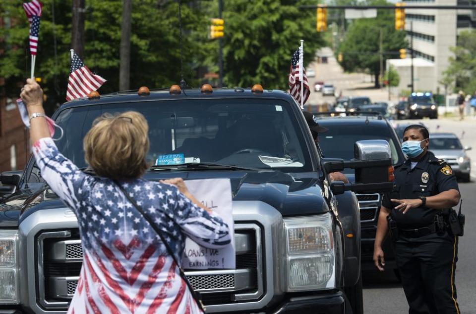 Reopen Alabama protesters demonstrate in Montgomery, Alabama, in April.