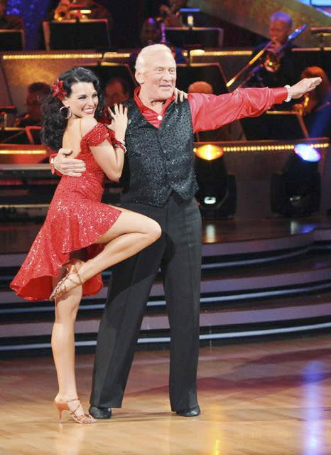 Buzz Aldrin and Ashly Costa strike a pose as they complete their first live routine on "Dancing with the Stars" on March 22, 2010.