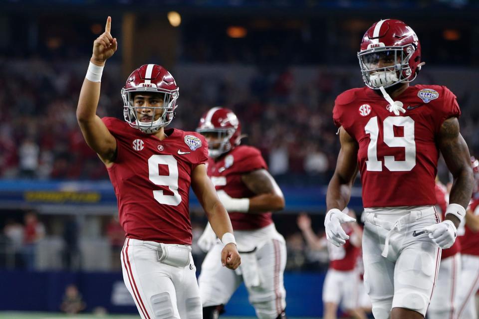 Alabama quarterback Bryce Young reacts after throwing a touchdown in the fourth quarter against Cincinnati.