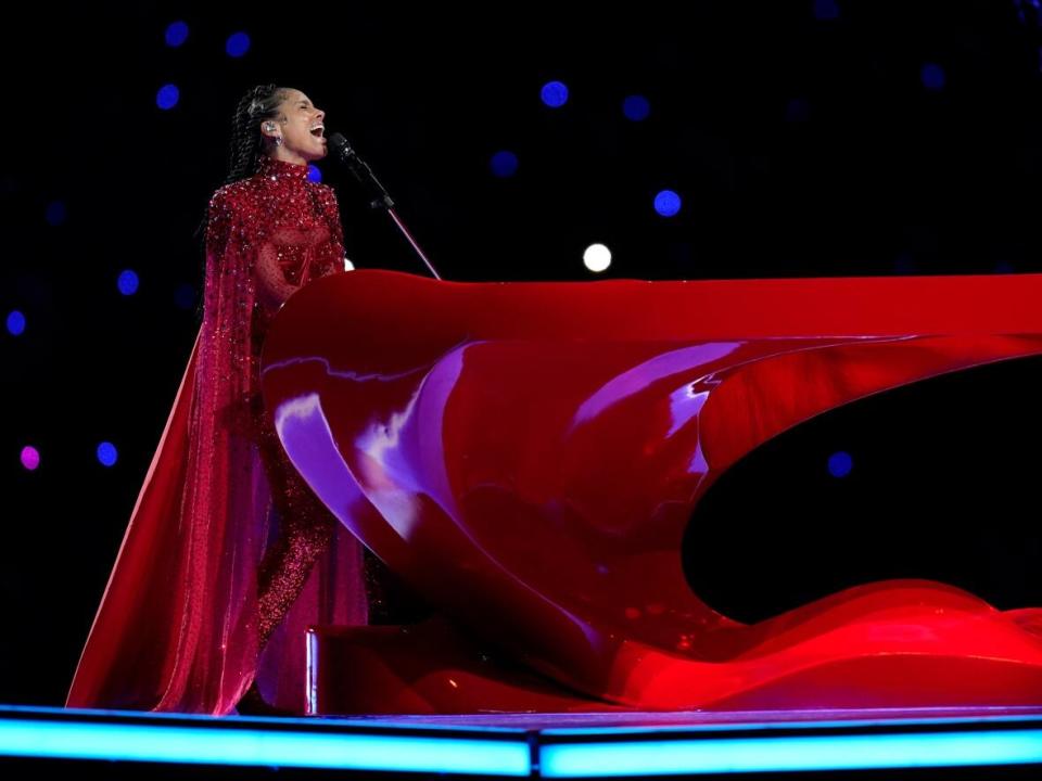 Alicia Keys performs during the NFL Super Bowl game Sunday. Her voice cracked, but unless you caught it live, you might not know it. (Steve Luciano/The Associated Press - image credit)