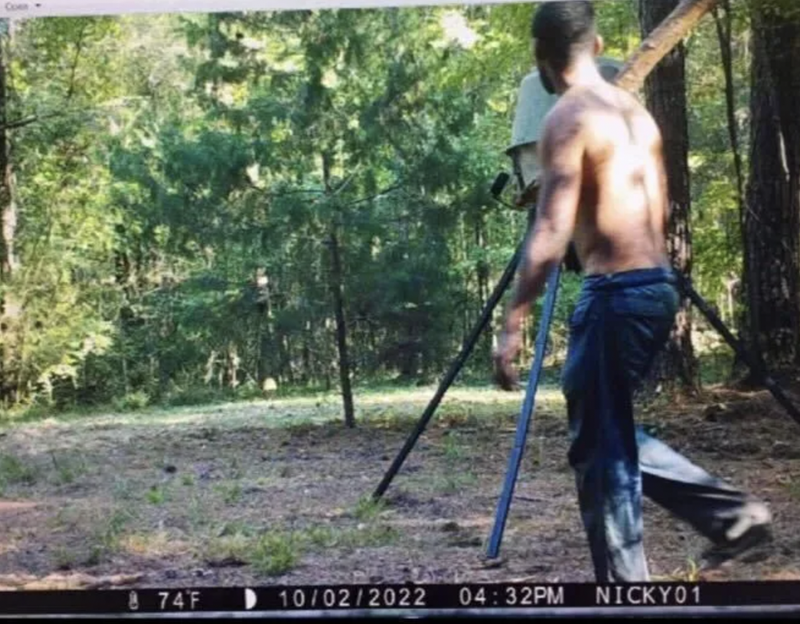 Deer camera footage still of Rasheem Carter in the woods October 2, 2022 when his mother reported him missing.