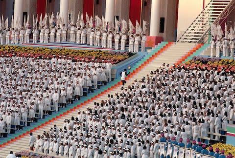 The 1984 Olympics opening ceremony at Exposition Park - Credit: getty