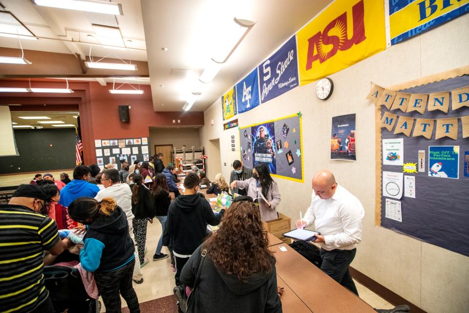 Oasis Mobile Home Park residents attend a meeting Feb. 1 at Oasis Elementary School about opportunities to relocate into new housing.