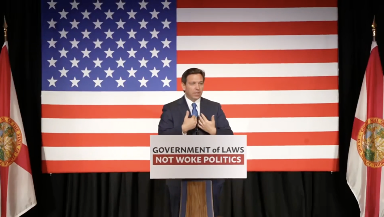 Gov. Ron DeSantis speaks at Florida SouthWestern State College’s Collier County campus on Monday, Feb. 13, 2023.
