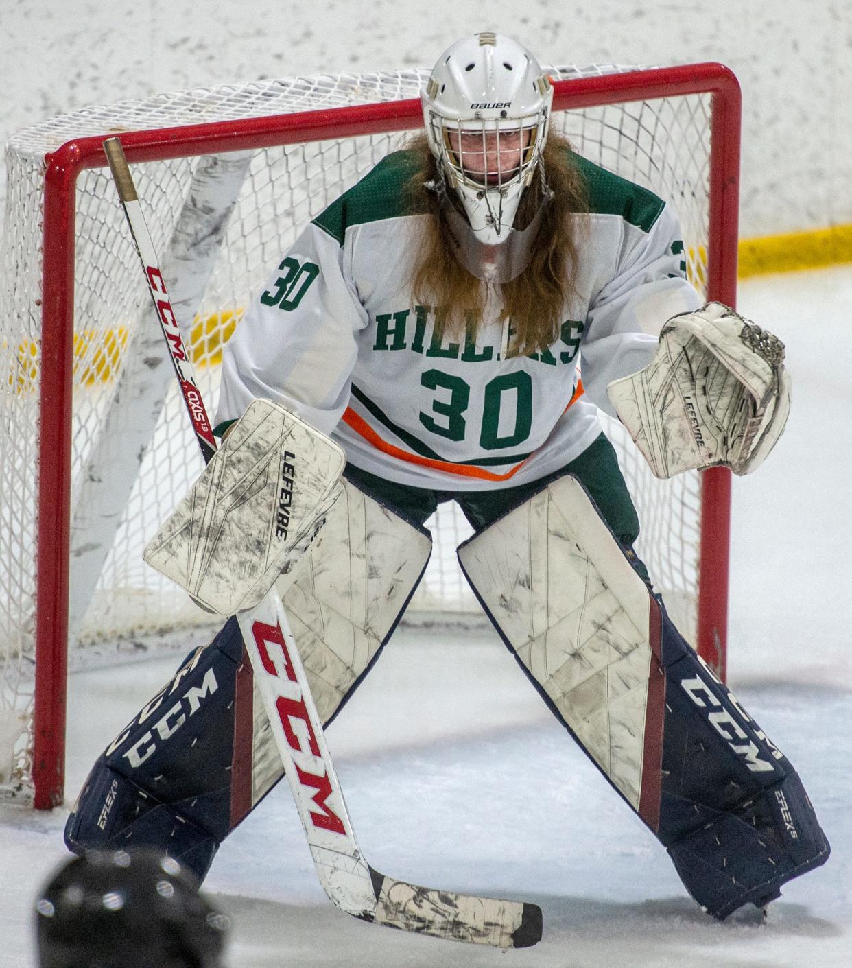 Hopkinton High School goalie Steven Jackson against Algonquin in the first round of the Daily News Cup at the New England Sports Center, Dec., 27, 2023.