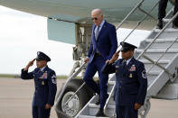 President Joe Biden arrives on Air Force One Wednesday March 20, 2024, at Dallas-Fort Worth International Airport, in Dallas. (AP Photo/Jacquelyn Martin)