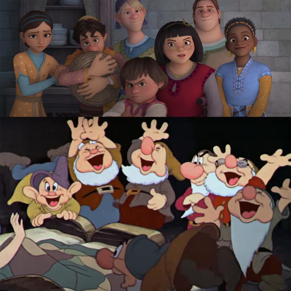 Asha's friends in "Wish" vs. "Snow White" dwarves.