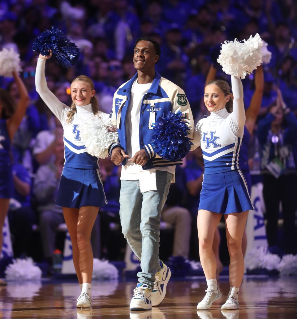 Former Kentucky player Rajon Rondo was inducted into the UK Athletics Hall of Fame on Friday night.