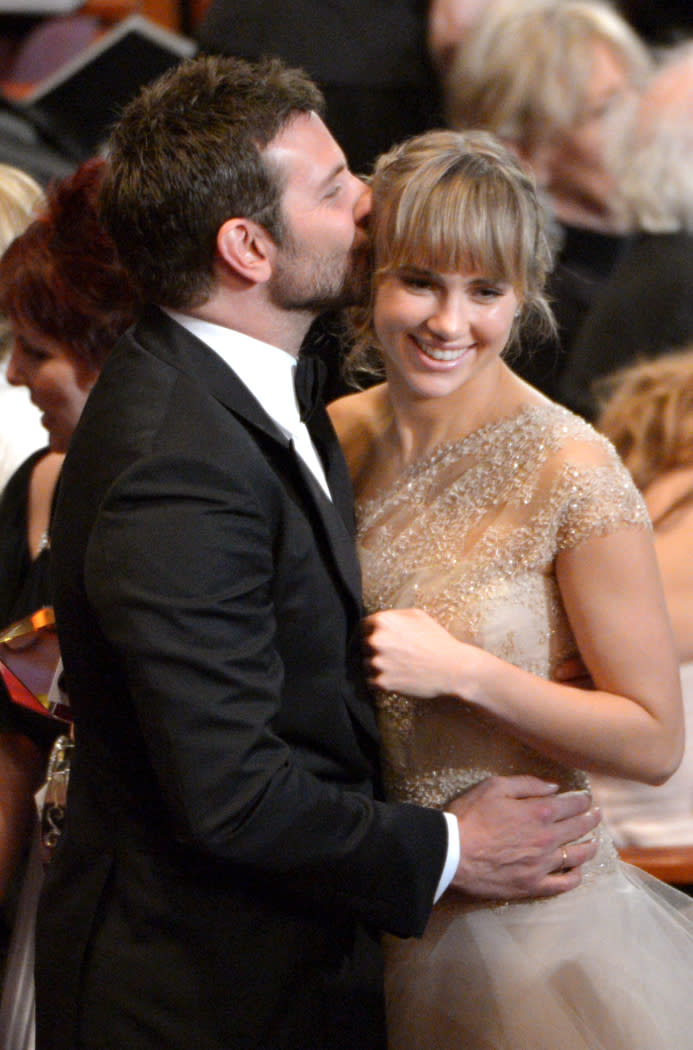 Bradley Cooper and Suki Waterhouse at the Oscars on Sunday, March 2, 2014. - Credit: John Shearer/Invision/AP.