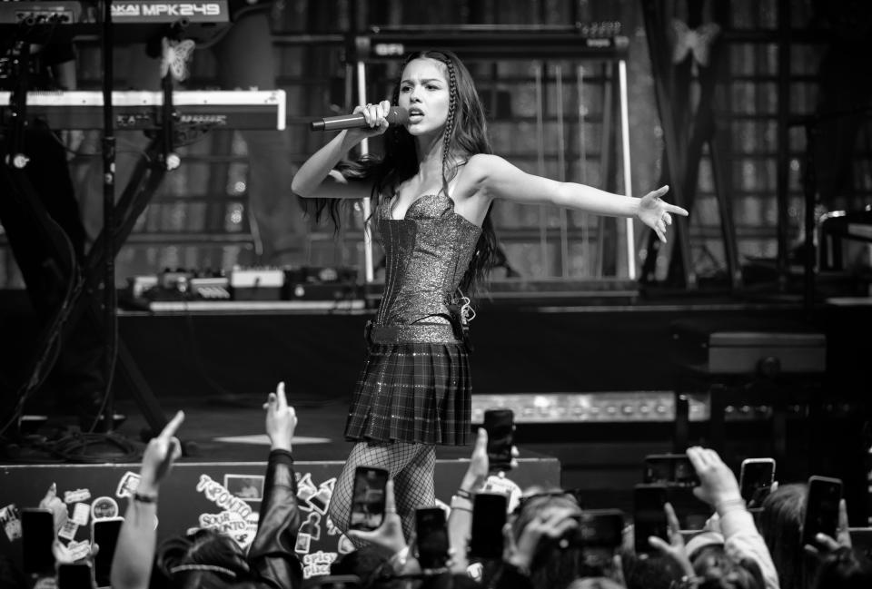 Olivia Rodrigo performs onstage during her “Sour” tour at The Greek Theatre on May 24, 2022 in Los Angeles, California. - Credit: Christopher Polk for PMC