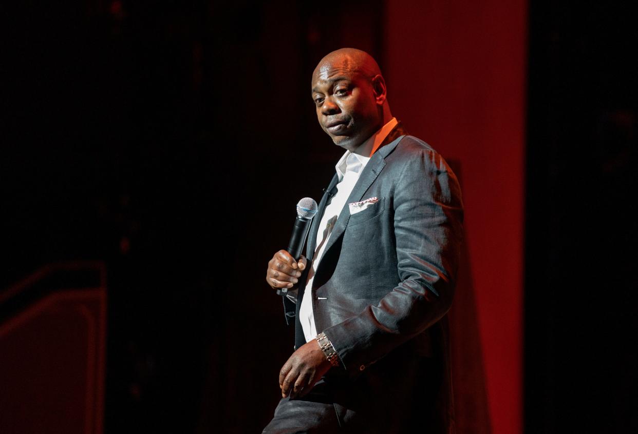 Dave Chappelle performs during a theater dedication ceremony honoring the comedian and actor, and to raise funds to support Duke Ellington School of the Arts in Washington, Monday, June. 20, 2022.