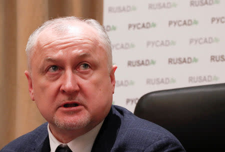 FILE PHOTO: Russian Anti-Doping Agency (RUSADA) Director General Yuri Ganus speaks during a news conference in Moscow, Russia January 22, 2019. REUTERS/Shamil Zhumatov/File Photo