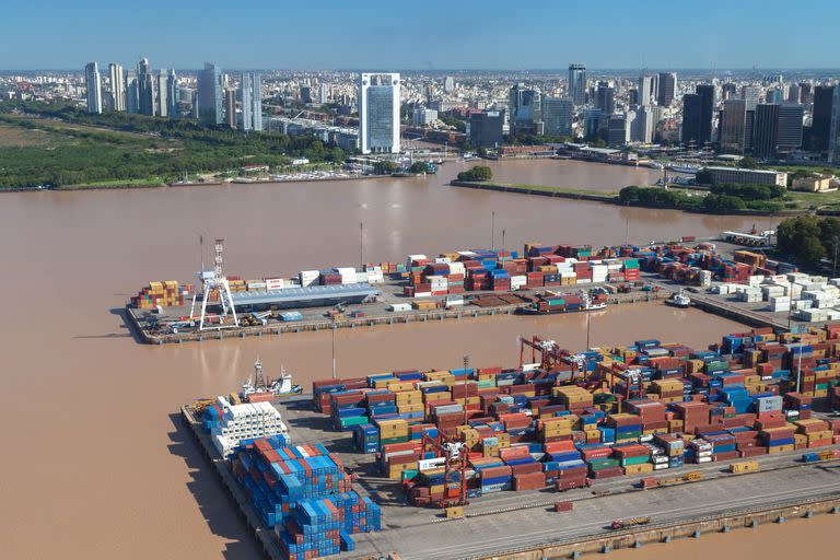 BUENOS AIRES, ARGENTINA DEC 04: View from the helicopter for Buenos Aires, Argentina, 04 December, 2012. Seaport of Buenos Ayres the biggest in South America