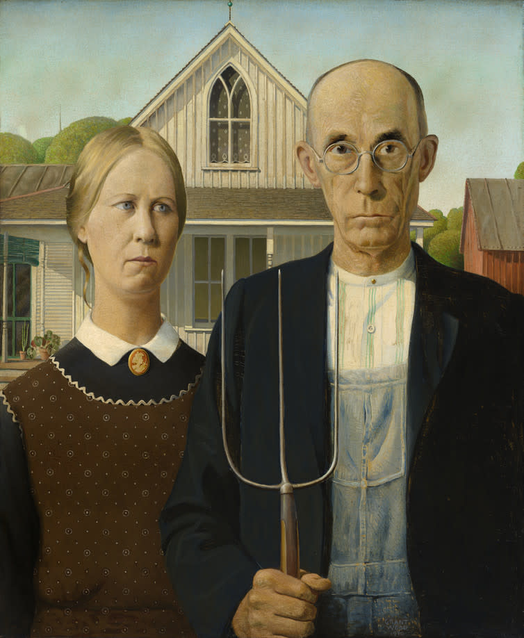 <span class="caption">Grant Wood, American Gothic, 1930.</span> <span class="attribution"><span class="source">© The Art Institute of Chicago, friends of American Art Collection, 1930.934</span></span>