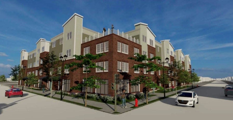 An artist's rendering shows The Lenox, an apartment complex holding its ceremonial opening April 25 in downtown Augusta.