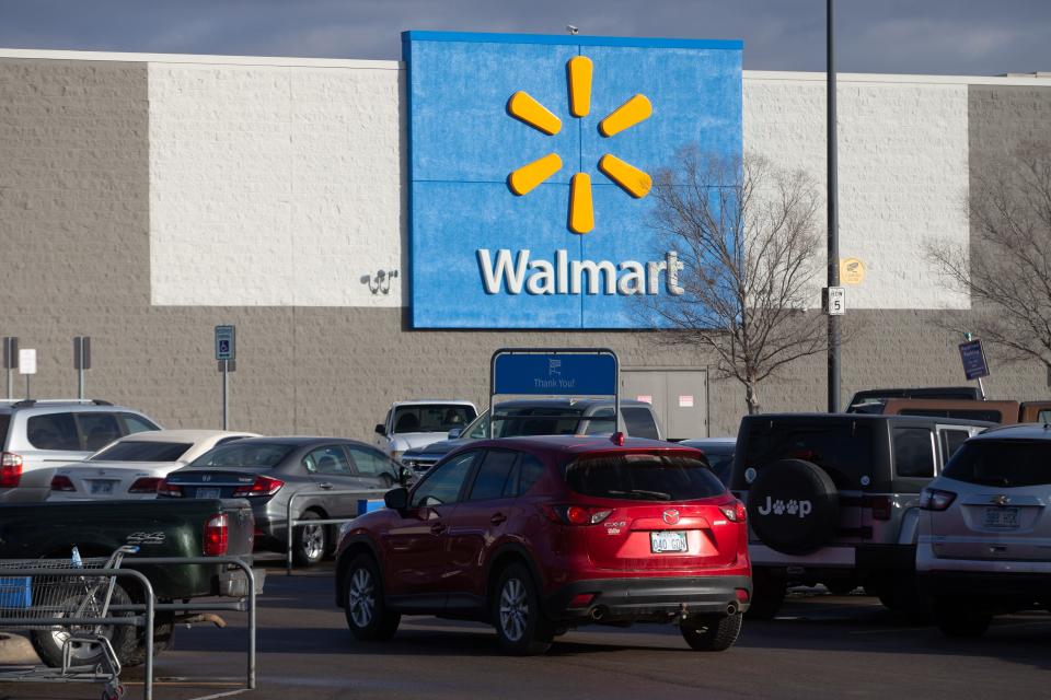 An exterior photo of a Walmart Supercenter.