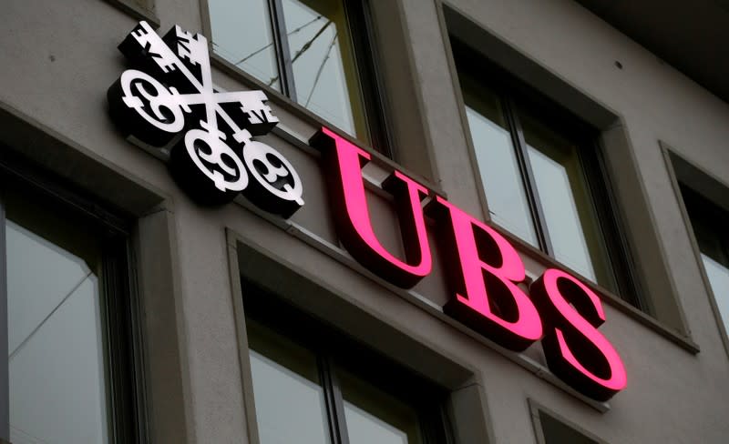 FILE PHOTO: Logo of Swiss bank UBS is seen at an office building in Zurich