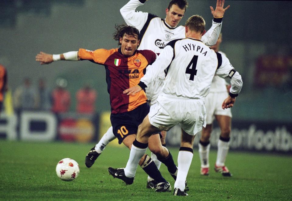 Francesco Totti in action for Roma against Liverpool in 2001