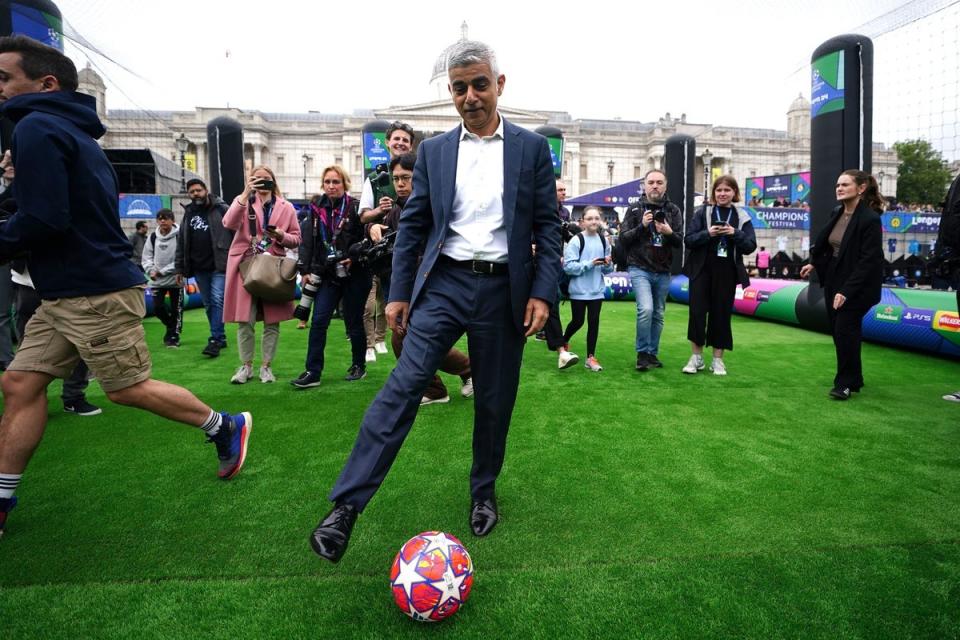 London Mayor Sadiq Khan in Trafalgar Square on day one of the UEFA Champions League Festival (Zac Goodwin/PA Wire)