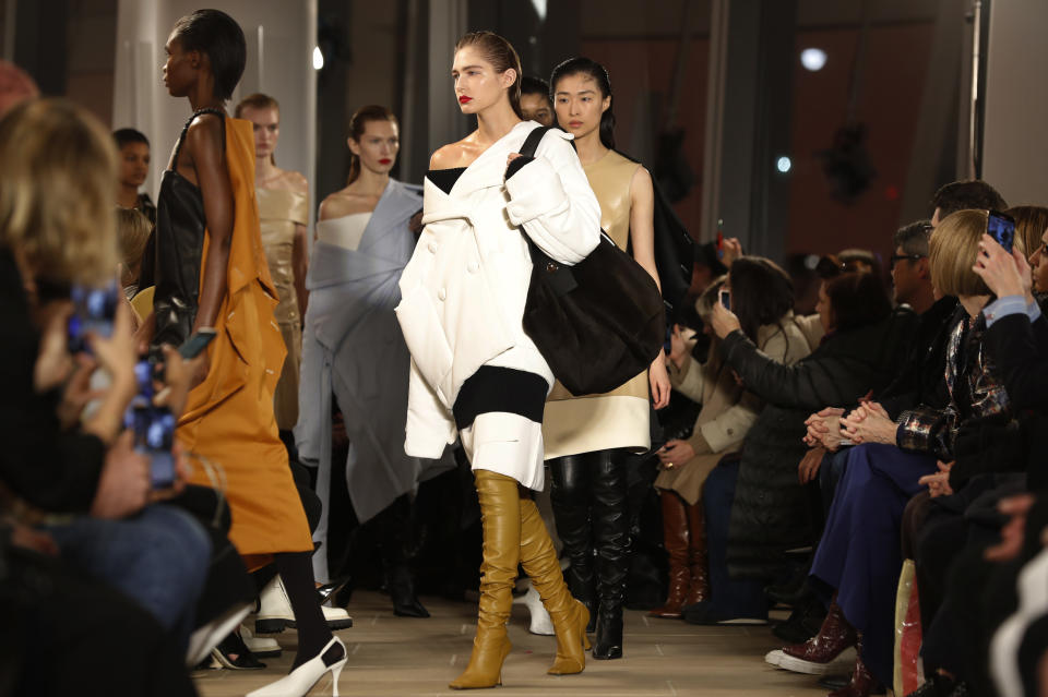 The Proenza Schouler Fall Winter collection 2020 is modeled Monday, Feb. 10, 2020, during Fashion Week in New York. (AP Photo/Kathy Willens)