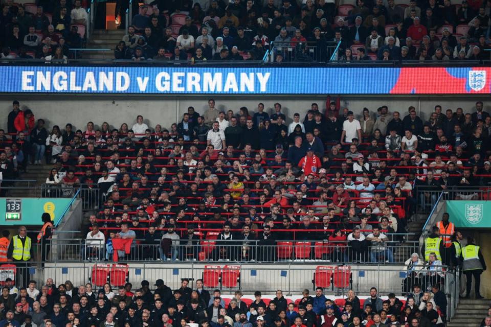  Fans watch on from a safe standing section at Wembley during the match between England and Germany in September (Getty Images)