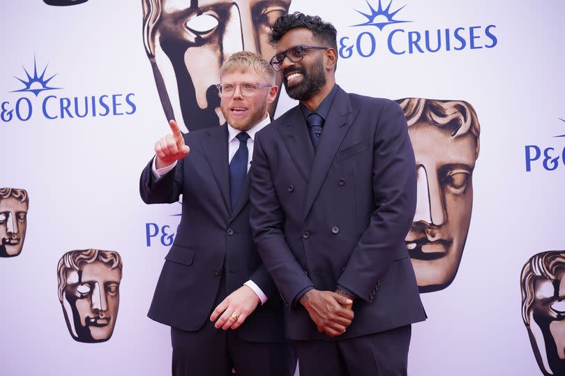 Rob and Romesh in black tie on the red carpet