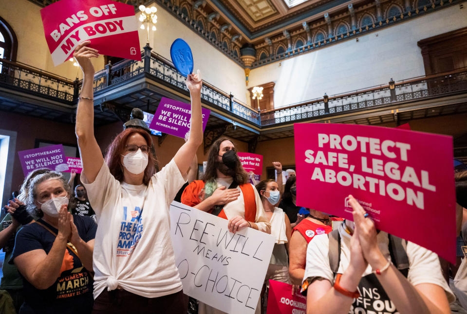 Protesters gather inside the South Carolina House as members debate a new near-total ban on abortion with no exceptions for pregnancies caused by rape or incest at the state legislature in Columbia, South Carolina, U.S. August 30, 2022.<span class="copyright">Sam Wolfe—Reuters</span>