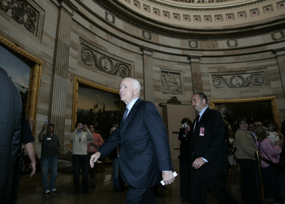 Sen. John McCain walks through the U.S. Capitol rotunda on Sept. 25, 2008. (Photo: Molly Riley/Reuters)