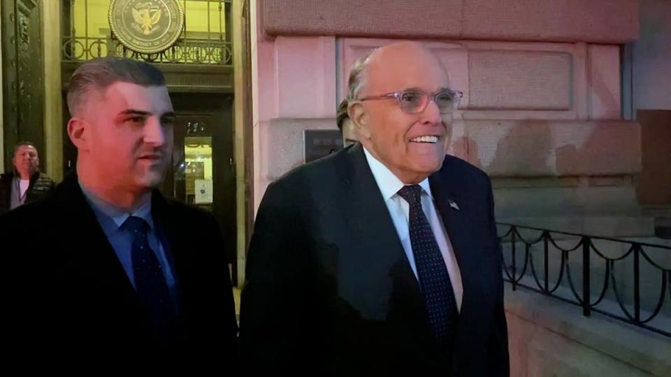Rudy Giuliani outside bankruptcy court in Manhattan on Wednesday (Alex Woodward/The Independent)