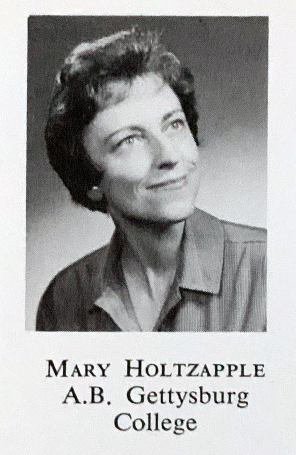 Mary Grace Holtzapple as a teacher in the York Suburban High School 1962 yearbook. The high school was only four years old at the time. 