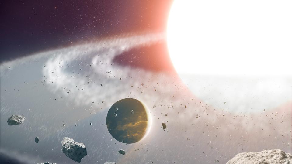 a planet is engulfed by gases coming from a nearby giant star