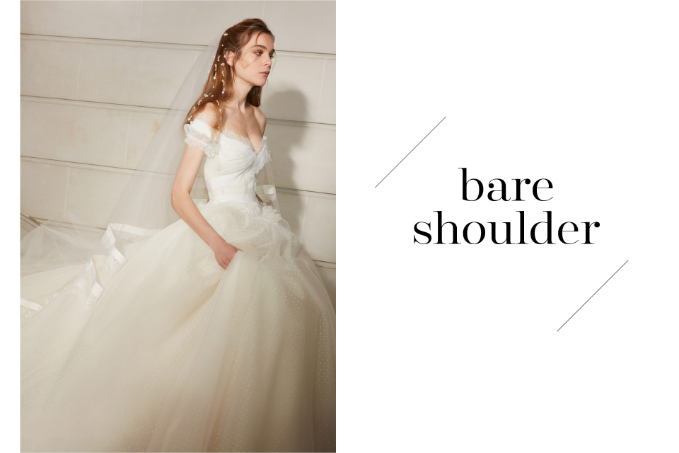 Wedding dress trend No. 4: Bare shoulder dresses show just the perfect amount of skin on a wedding day. (Photo: Elie Saab, Art: Yahoo Lifestyle photo-illustration)