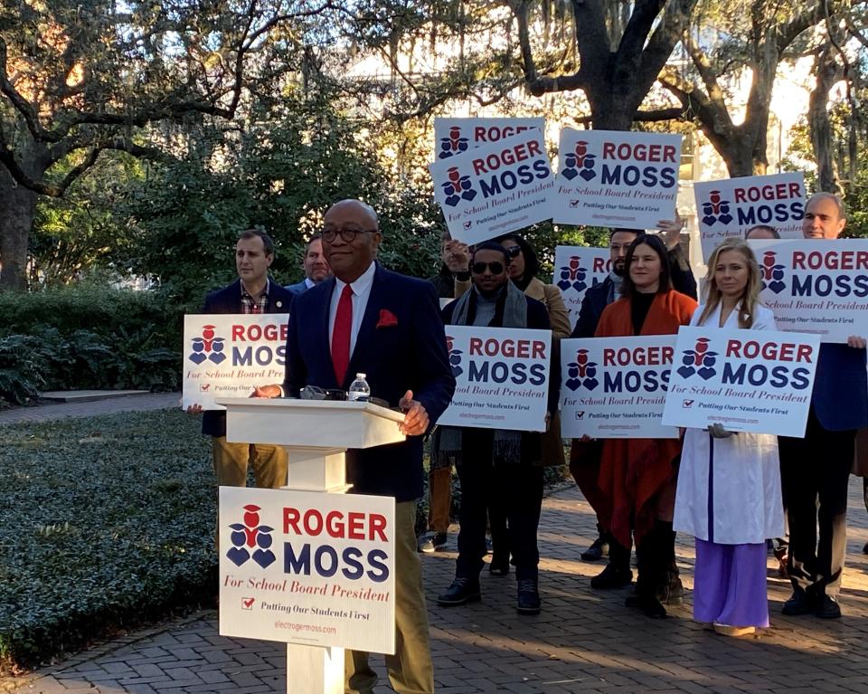 Independent candidate Roger Moss announces his candidacy to run for school board president of the Savannah-Chatham County Public School System (SCCPSS).