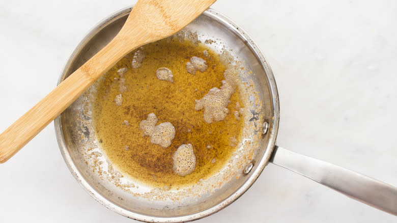 Skillet filled with brown butter 