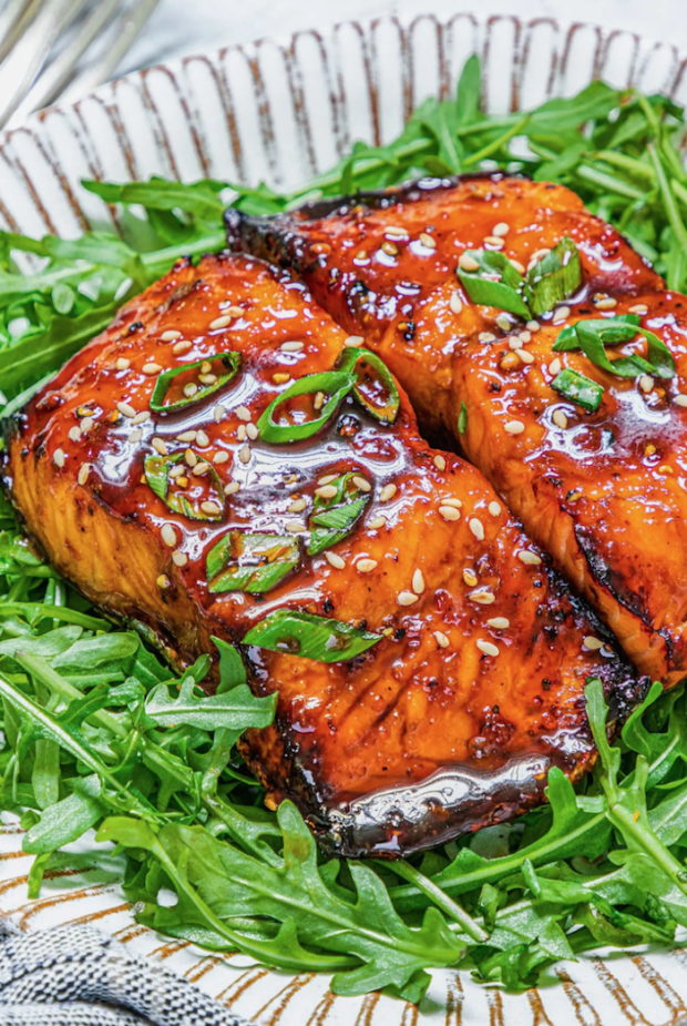 <p>Table for Two</p><p>Salmon fillets are air fried to flaky perfection and smothered in a mouthwatering, savory and sweet honey sesame glaze!</p><p><strong>Get the recipe: <a href="https://www.tablefortwoblog.com/air-fryer-honey-sesame-salmon/" rel="nofollow noopener" target="_blank" data-ylk="slk:Air Fryer Honey Sesame Salmon;elm:context_link;itc:0;sec:content-canvas" class="link ">Air Fryer Honey Sesame Salmon</a></strong></p>