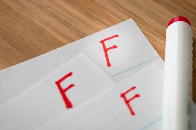 teacher-fails-whole-class-chatgpt.jpg Bad grade F is written with red pen on the tests. - Credit: Alyh M/Adobe Stock