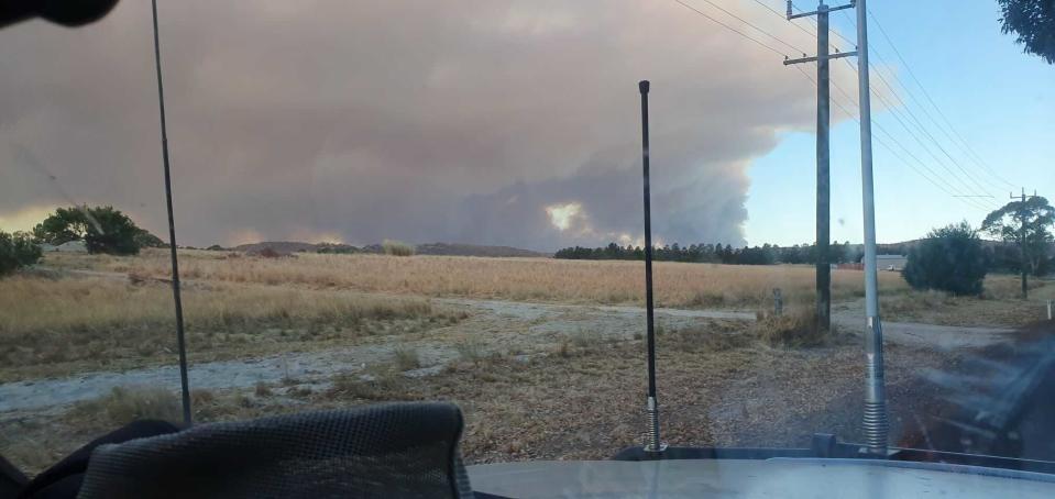 The smoke from the bushfires seen through a car windscreen. 