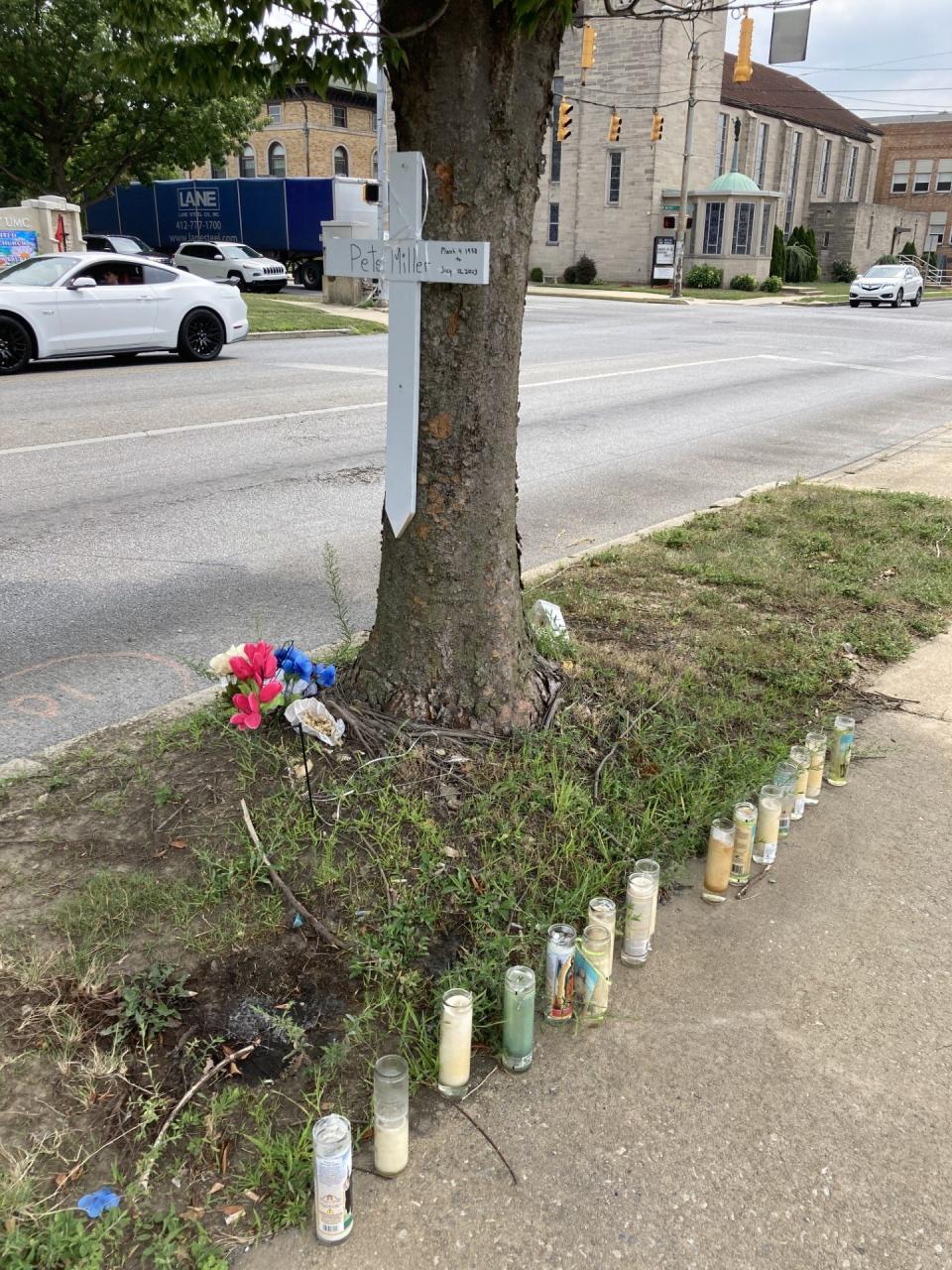 A memorial for Sterling "Petey" Miller Jr. was created at the spot where he was murdered on July 8, near the intersection of West Market Street and Richland Avenue in York City.