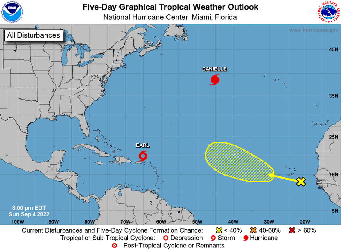 A tropical wave just came off the west coast of Africa. It has a 20% chance of formation over the next five days, the National Hurricane Center said Sunday in an 8 p.m. advisory.