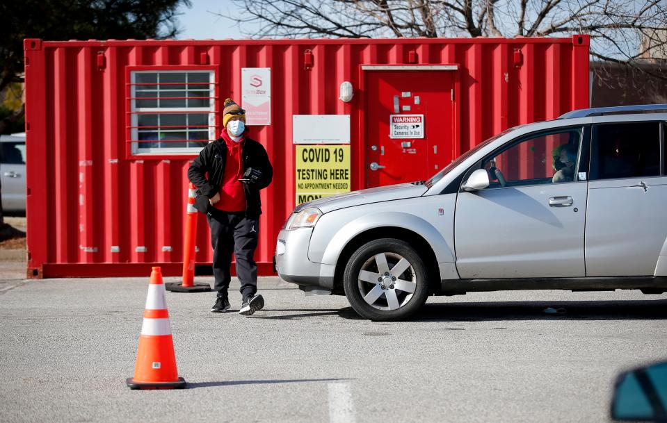 A covid testing center center is pictured at Crest in Edmond, Okla.,  Wednesday, Jan. 5, 2022. 