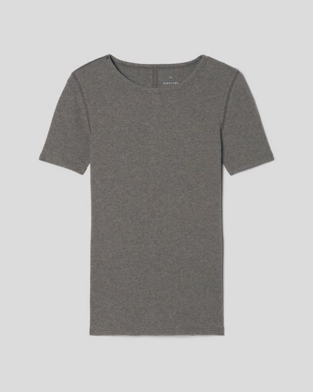 Everlane The Supima Micro-Rib Crew in Heathered Fatigue (sizes XXS-XXL), $40, <a href="https://rstyle.me/+7yNyiSZDV4CV7X67u2ufqw" rel="nofollow noopener" target="_blank" data-ylk="slk:available here;elm:context_link;itc:0;sec:content-canvas" class="link ">available here</a>