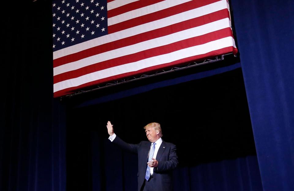 Trump arrives for his immigration speech at the Phoenix Convention Center on Aug. 31, 2016.