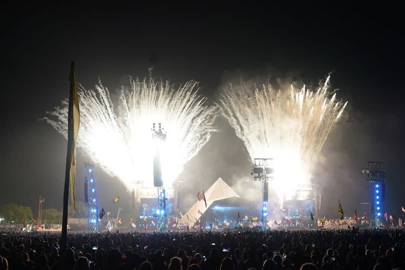 Fireworks after Dua Lipa performed on the Pyramid Stage during the Glastonbury Festival