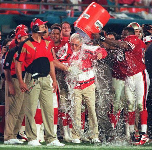 ROBERT SULLIVAN/AFP via Getty 1995 Super Bowl Gatorade color