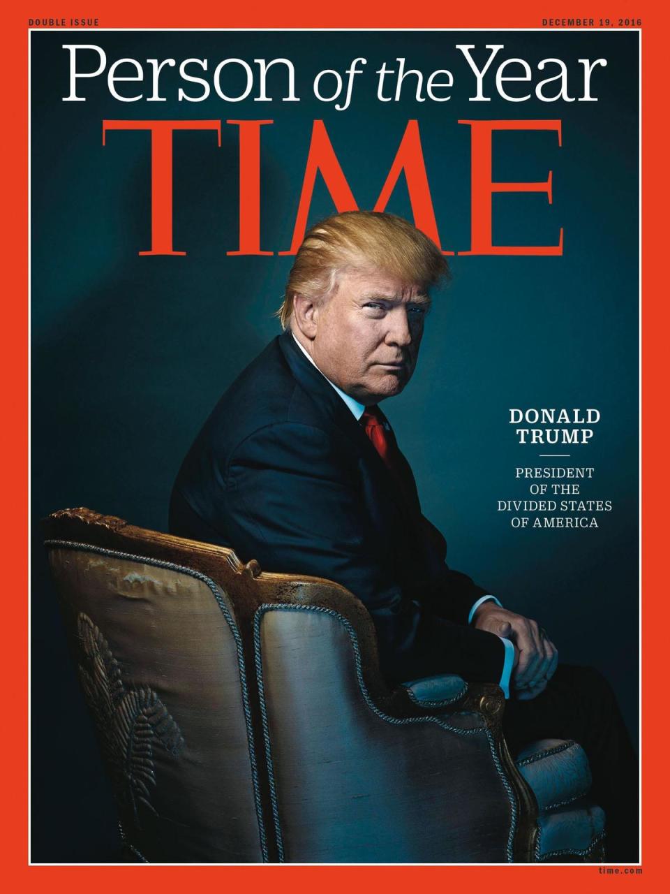 2016年，甫當選美國總統的川普登上《時代》雜誌年度人物。（翻攝自《時代》雜誌）