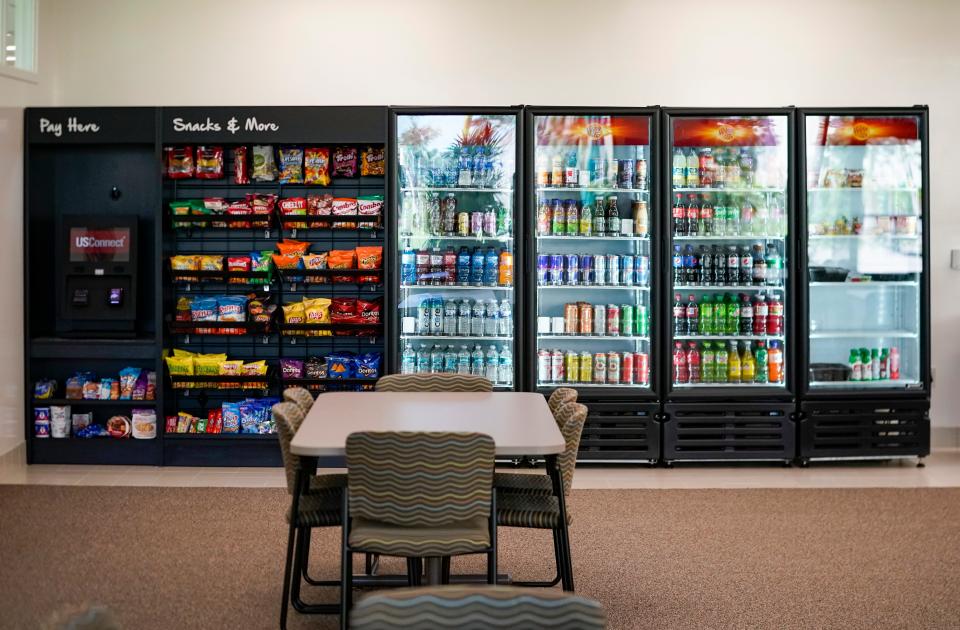 A break room snack area is shown at the Uline warehouse in Naples on Tuesday, April 18, 2023.