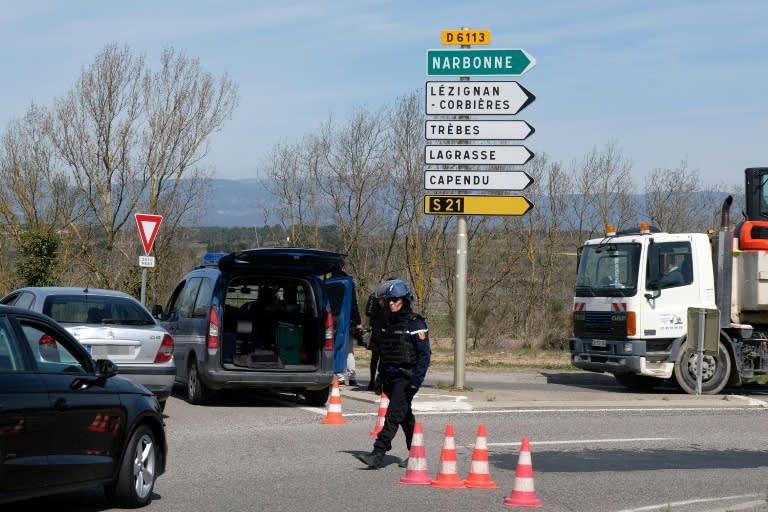 French gendarmes blocked access to the southwestern French town of Trebes after the start of the siege